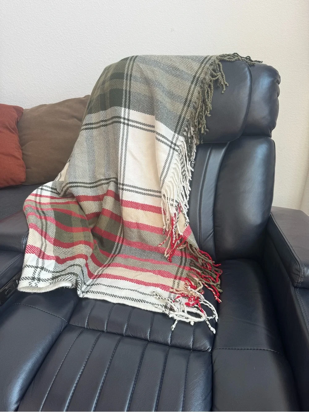 Hearth & Hand with Magnolia Plaid Throw in Olive Green, Red, & Cream